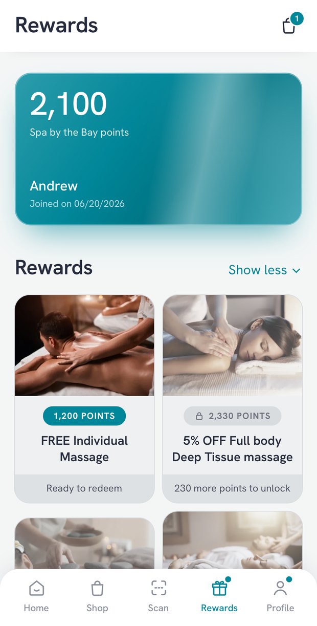 The rewards tab in a practice's app